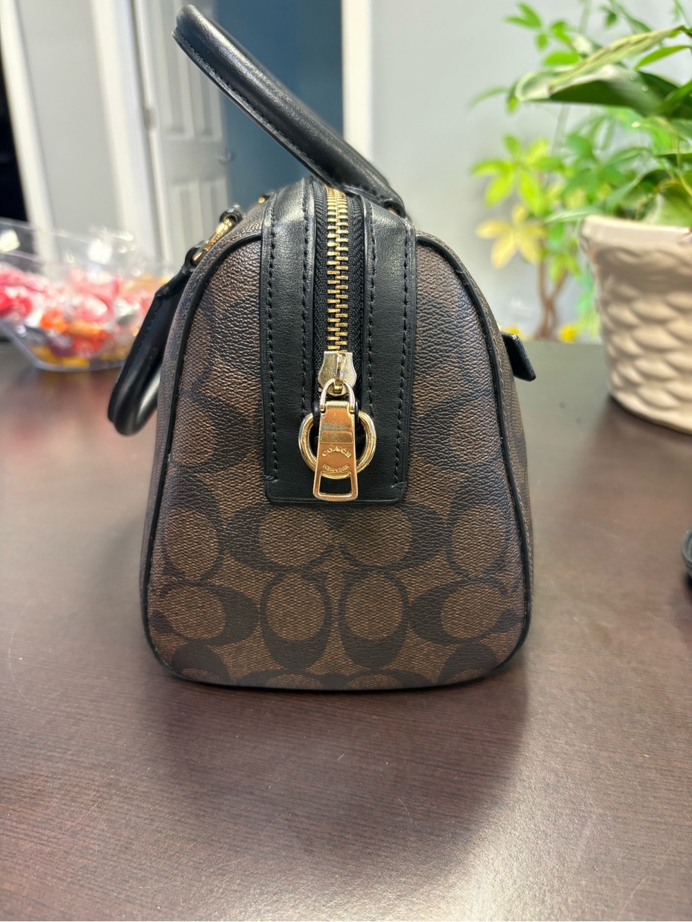 Coach Brown/Black Signature Mini Satchel with Gold Hardware - Picture 2 of 8